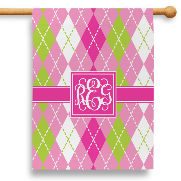 Custom Pink & Green Argyle 28" House Flag - Double Sided (Personalized)