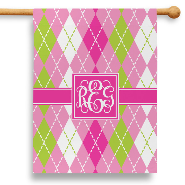 Custom Pink & Green Argyle 28" House Flag (Personalized)