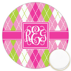 Pink & Green Argyle Printed Cookie Topper - 3.25" (Personalized)