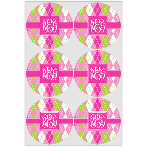 Pink & Green Argyle Icing Circle - Large - Set of 6