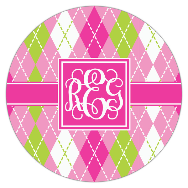 Pink & Green Argyle Icing Circle - Large - Single