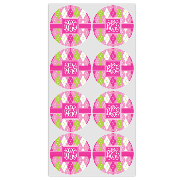 Pink & Green Argyle Icing Circle - Medium - Set of 8