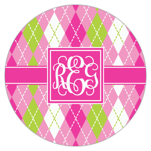 Pink & Green Argyle Icing Circle - Medium - Single