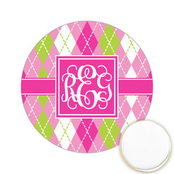 Pink & Green Argyle Printed Cookie Topper - 2.15" (Personalized)