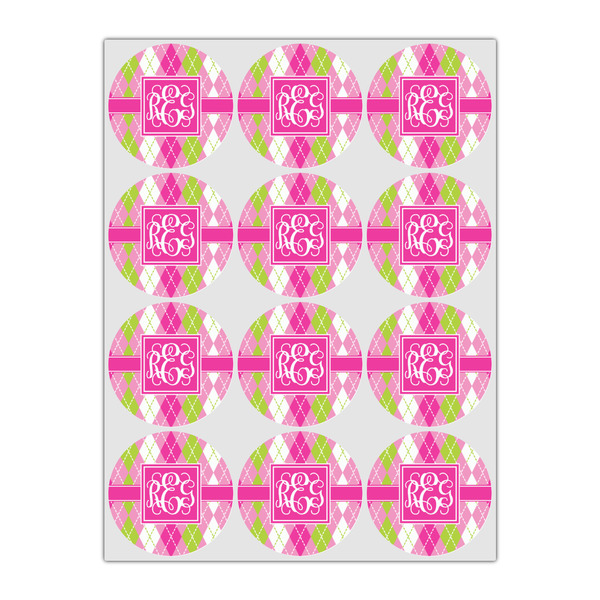 Pink & Green Argyle Icing Circle - Small - Set of 12