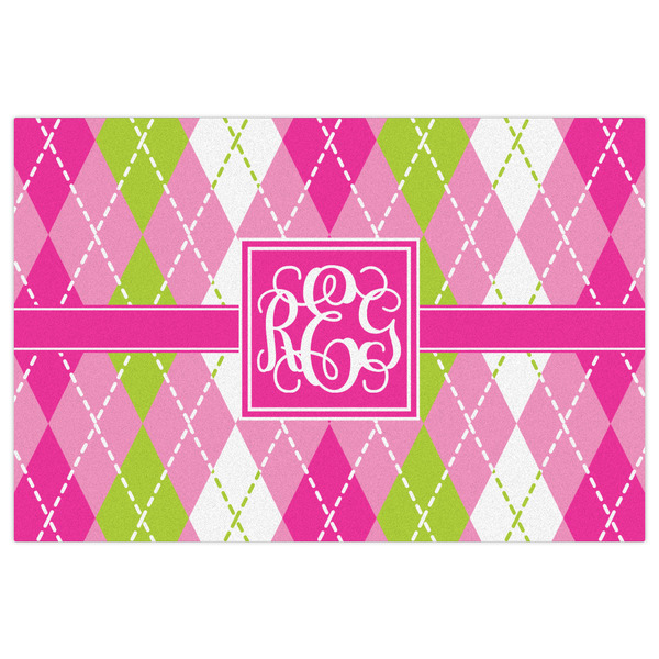 Pink & Green Argyle Indoor / Outdoor Rug - 2'x3' - Front Flat
