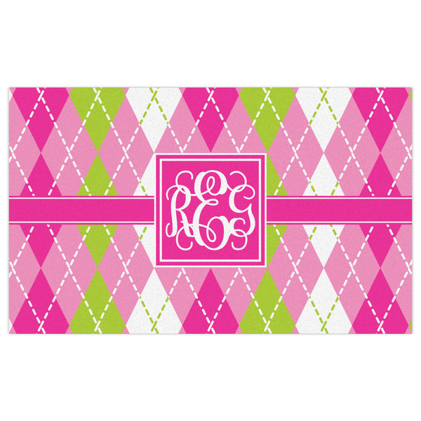 Pink & Green Argyle Indoor / Outdoor Rug - 3'x5' - Front Flat