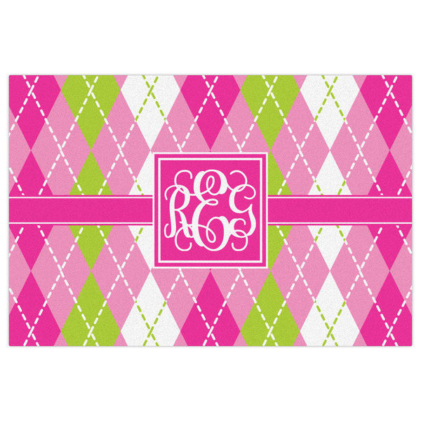 Pink & Green Argyle Indoor / Outdoor Rug - 4'x6' - Front Flat