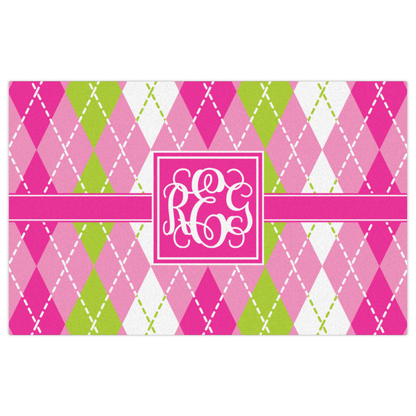 Pink & Green Argyle Indoor / Outdoor Rug - 5'x8' - Front Flat