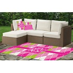 Pink & Green Argyle Indoor / Outdoor Rug - Custom Size w/ Monogram