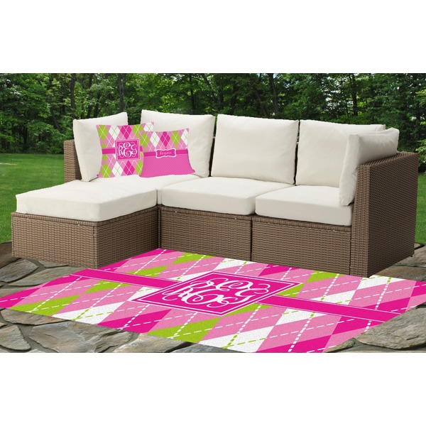 Pink & Green Argyle Outdoor Mat & Cushions