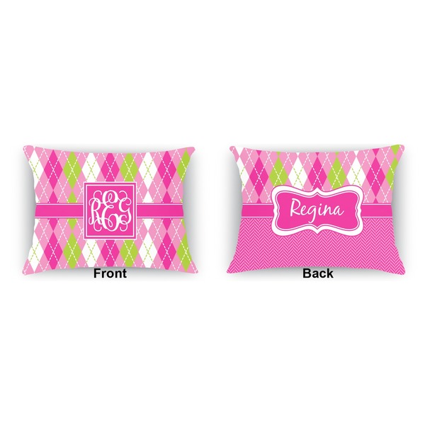 Pink & Green Argyle  Indoor Rectangular Burlap Pillow (Front and Back)