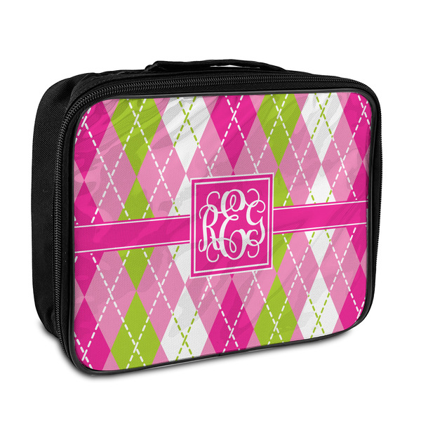 Custom Pink & Green Argyle Insulated Lunch Bag (Personalized)