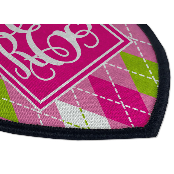 Pink & Green Argyle Iron on Shield 3 Detail