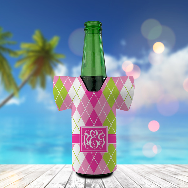 Pink & Green Argyle Jersey Bottle Cooler - LIFESTYLE