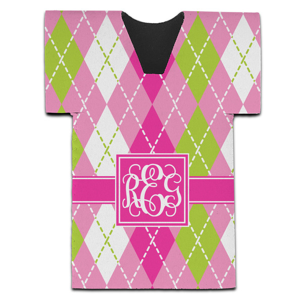 Pink & Green Argyle Jersey Bottle Cooler - Set of 4 - FRONT (flat)