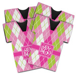 Pink & Green Argyle Jersey Bottle Cooler - Set of 4 (Personalized)