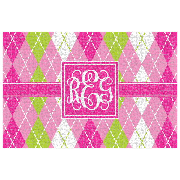 Custom Pink & Green Argyle 1014 pc Jigsaw Puzzle (Personalized)