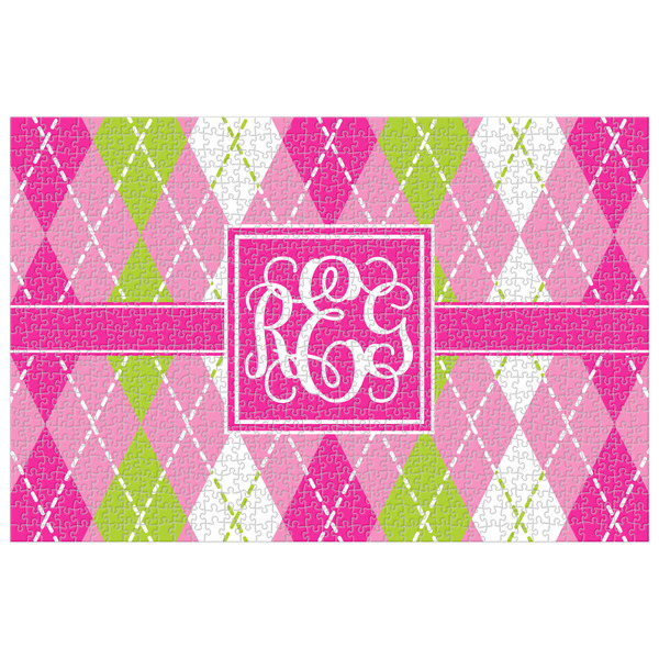 Custom Pink & Green Argyle Jigsaw Puzzle - 1000-piece (Personalized)
