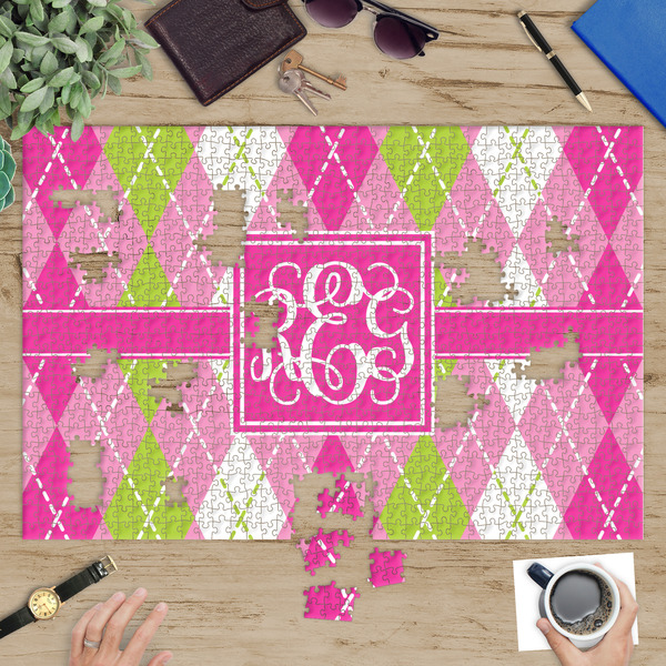 Pink & Green Argyle Jigsaw Puzzle 1014 Piece - In Context