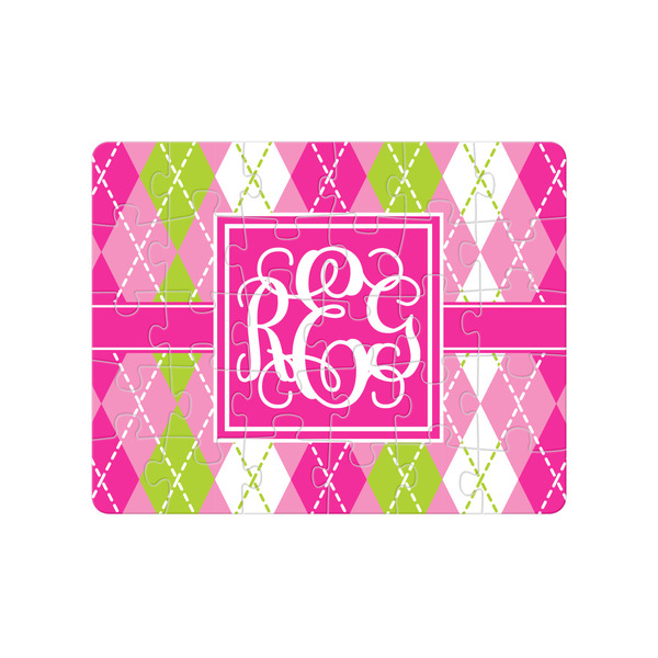 Custom Pink & Green Argyle 30 pc Jigsaw Puzzle (Personalized)