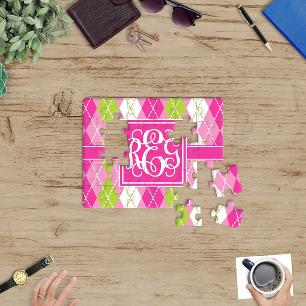 Pink & Green Argyle Jigsaw Puzzle 30 Piece - In Context