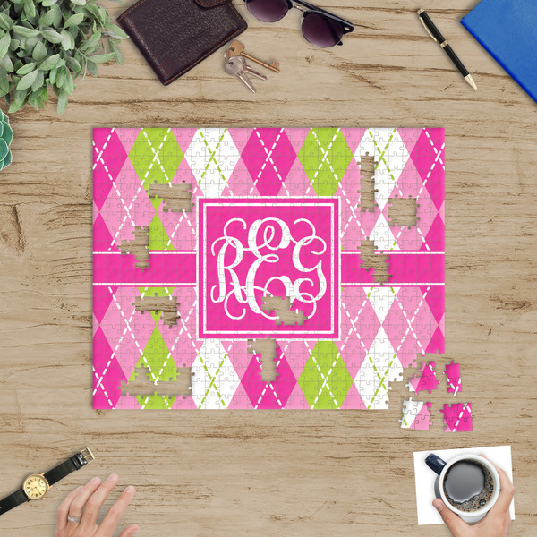 Pink & Green Argyle Jigsaw Puzzle 500 Piece - In Context