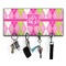 Pink & Green Argyle Key Hanger w/ 4 Hooks & Keys
