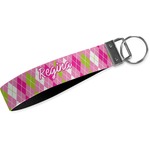 Pink & Green Argyle Webbing Keychain Fob - Small (Personalized)