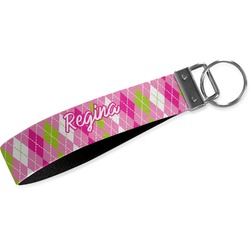 Pink & Green Argyle Webbing Keychain Fob - Small (Personalized)