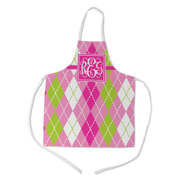 Custom Pink & Green Argyle Kid's Apron w/ Monogram