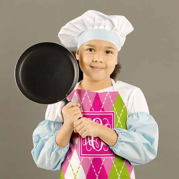 Pink & Green Argyle Kid's Aprons - Medium - Lifestyle