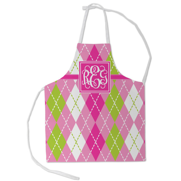 Custom Pink & Green Argyle Kid's Apron - Small (Personalized)