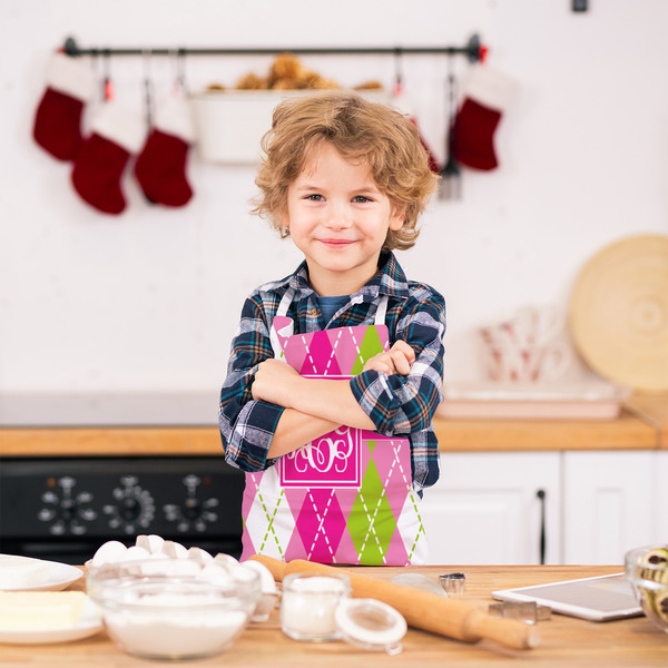 Pink & Green Argyle Kid's Aprons - Small - Lifestyle