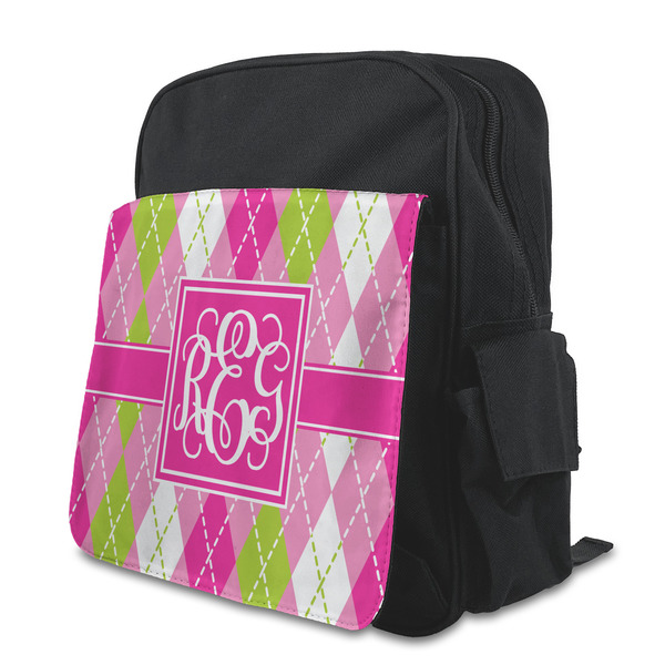 Custom Pink & Green Argyle Preschool Backpack (Personalized)