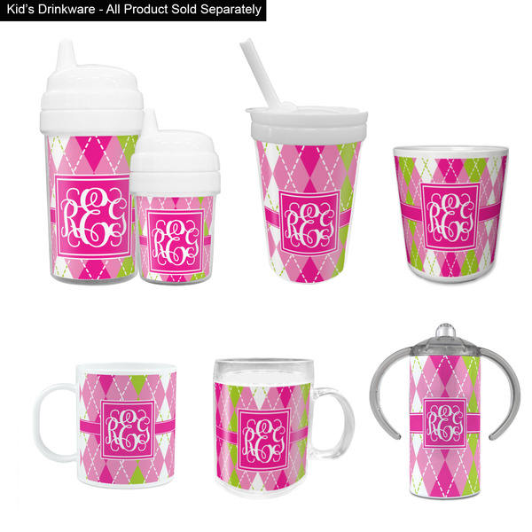 Pink & Green Argyle Kid's Drinkware - Customized & Personalized