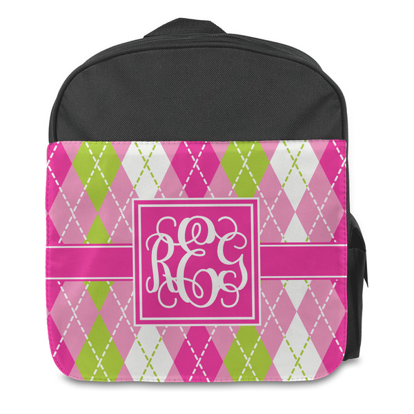 Pink & Green Argyle Kids Backpack - Front