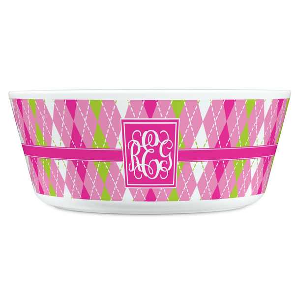 Pink & Green Argyle Kids Bowls - FRONT