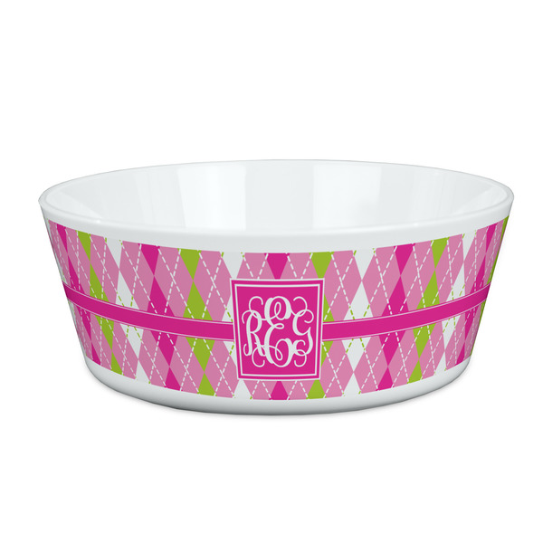 Custom Pink & Green Argyle Kid's Bowl (Personalized)