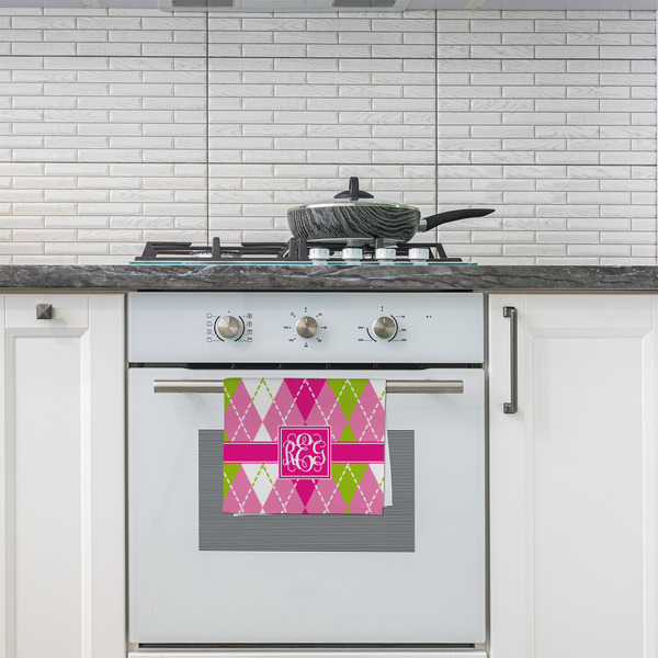Pink & Green Argyle Kitchen Towel - Poly Cotton - Lifestyle
