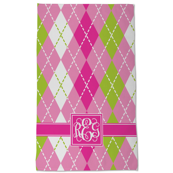 Pink & Green Argyle Kitchen Towel - Poly Cotton - Full Front