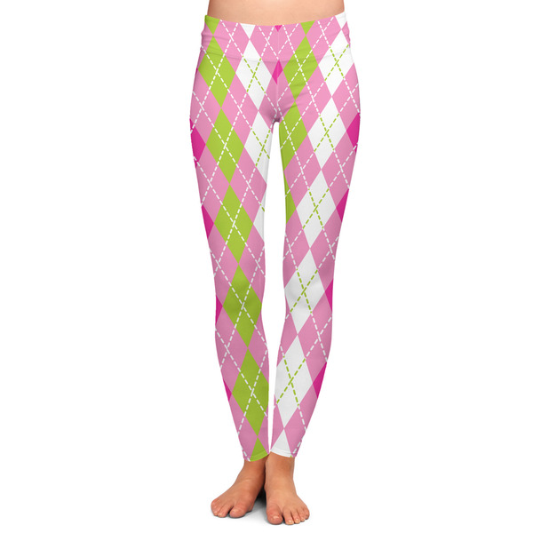 Custom Pink & Green Argyle Ladies Leggings - Large