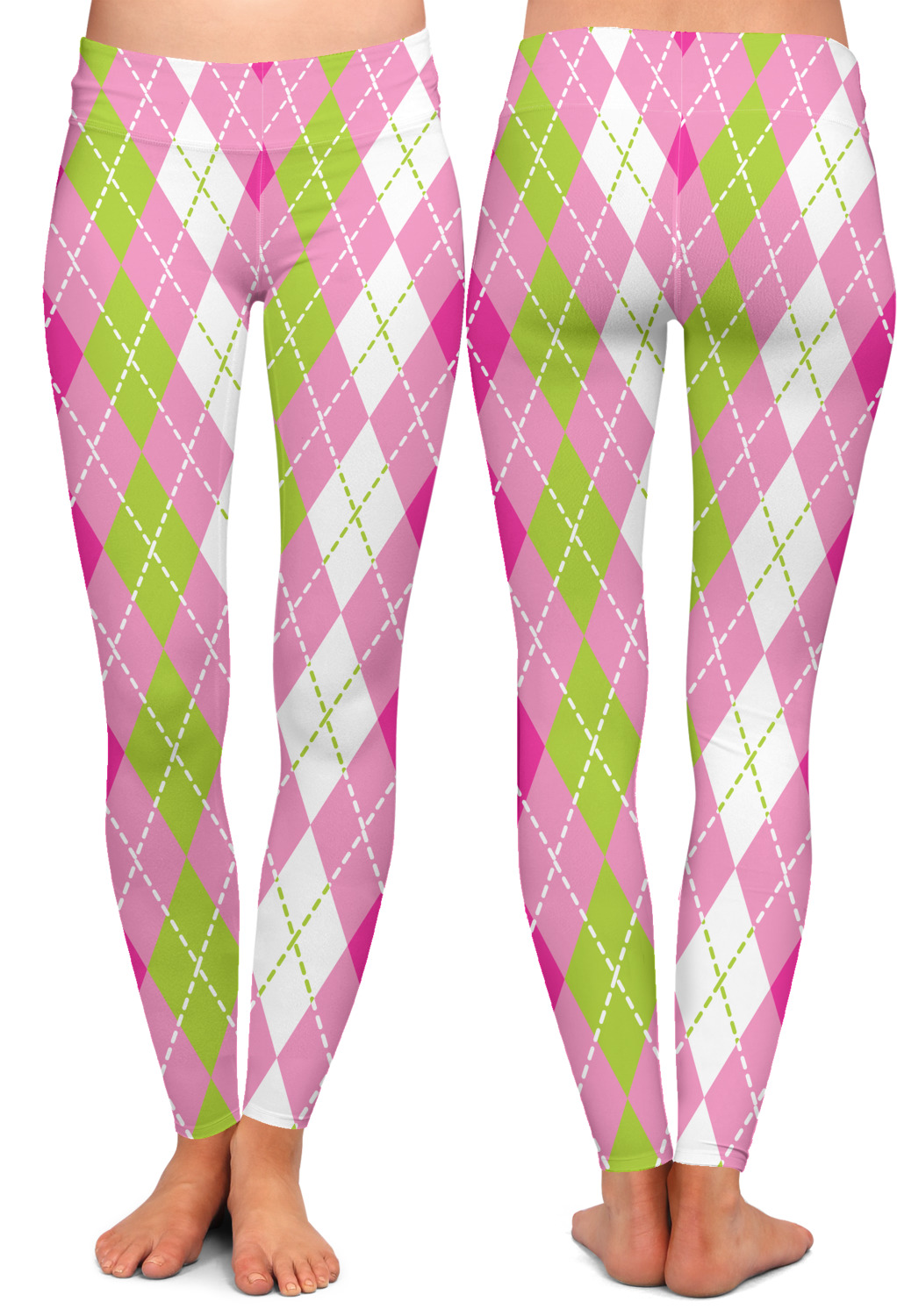 Pink \u0026 Green Argyle Ladies Leggings 