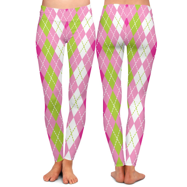 Pink & Green Argyle Ladies Leggings - Front and Back