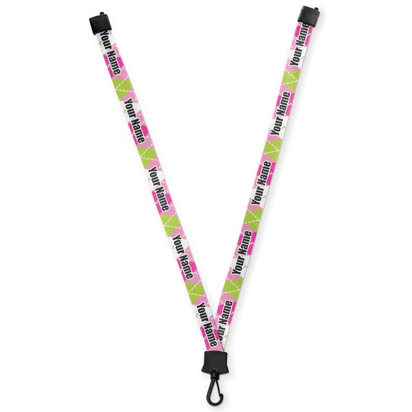 Custom Pink & Green Argyle Lanyard (Personalized)