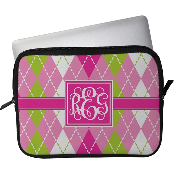 Custom Pink & Green Argyle Laptop Sleeve / Case - 15" (Personalized)
