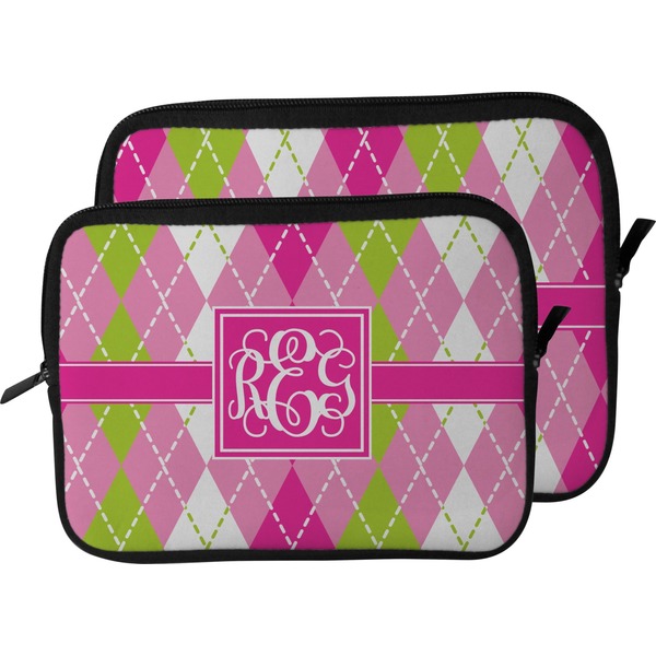 Pink & Green Argyle Laptop Sleeve (Size Comparison)