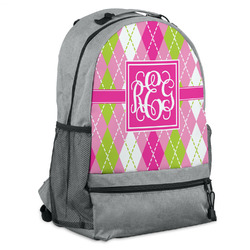 Pink & Green Argyle Backpack - Grey (Personalized)