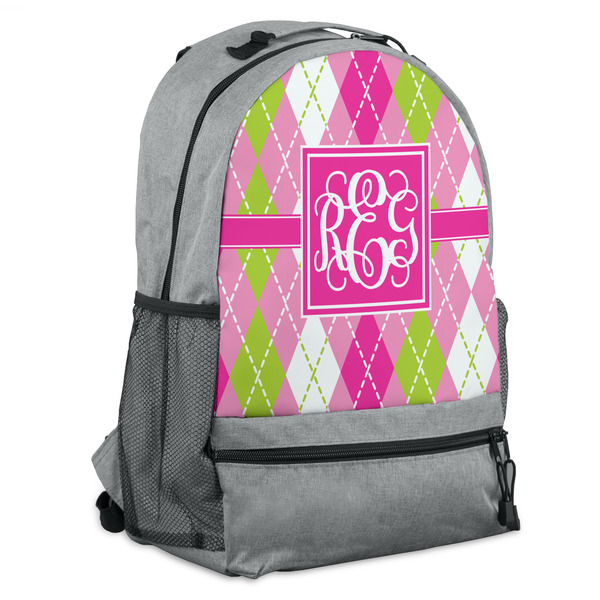 Custom Pink & Green Argyle Backpack (Personalized)