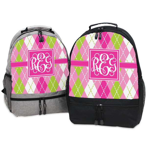 Pink & Green Argyle Large Backpacks - Both